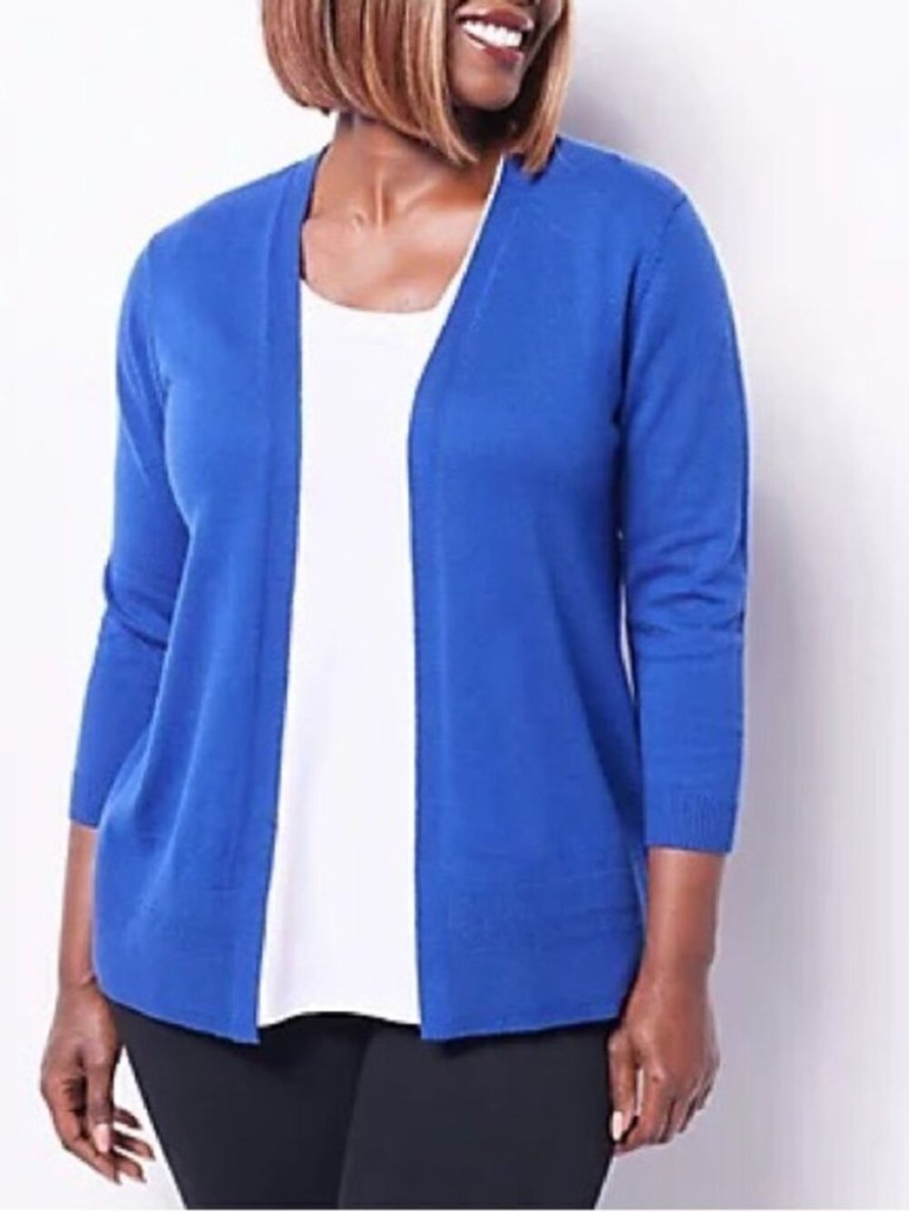 Denim & Co. Open-Front 3/4-Sleeve Cardigan Sweater